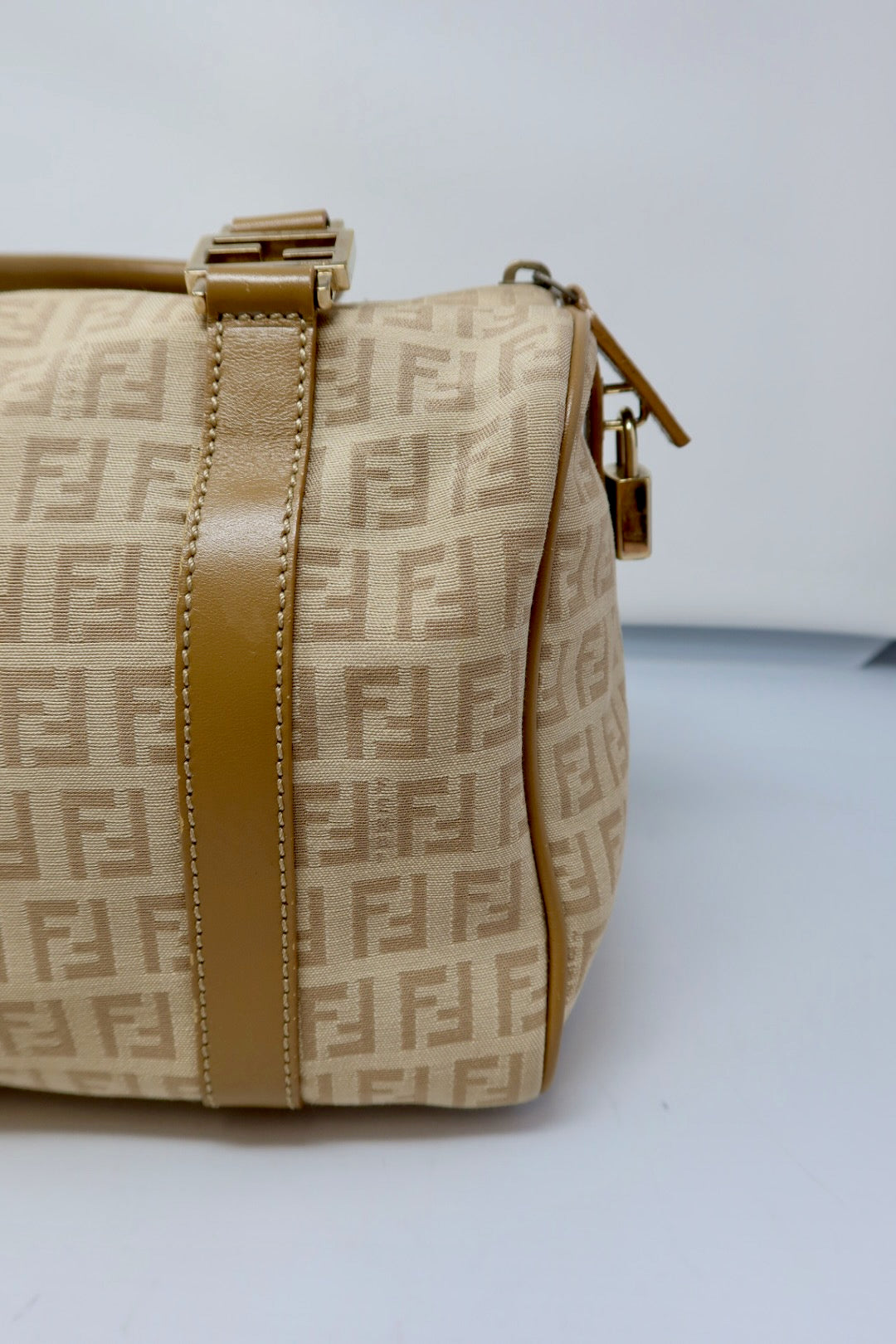 Fendi Zucchino Beige Canvas Boston Bag