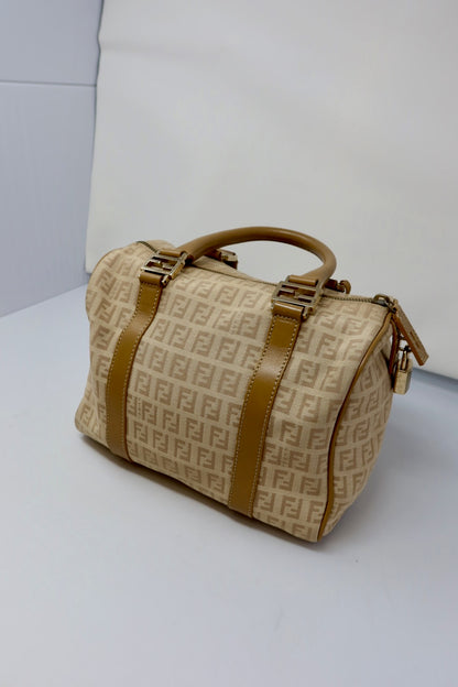 Fendi Zucchino Beige Canvas Boston Bag