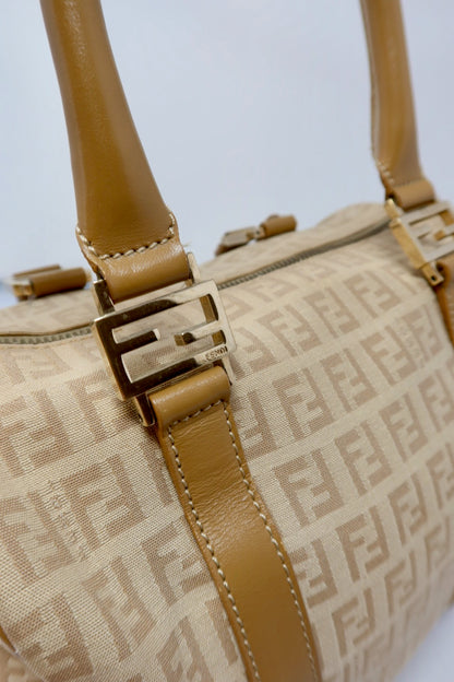 Fendi Zucchino Beige Canvas Boston Bag