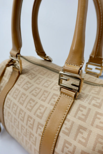 Fendi Zucchino Beige Canvas Boston Bag