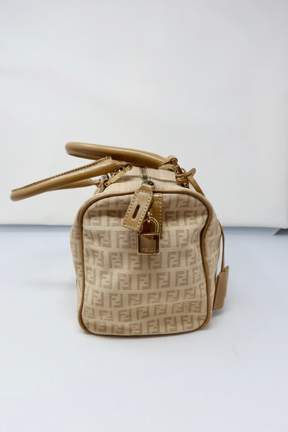Fendi Zucchino Beige Canvas Boston Bag