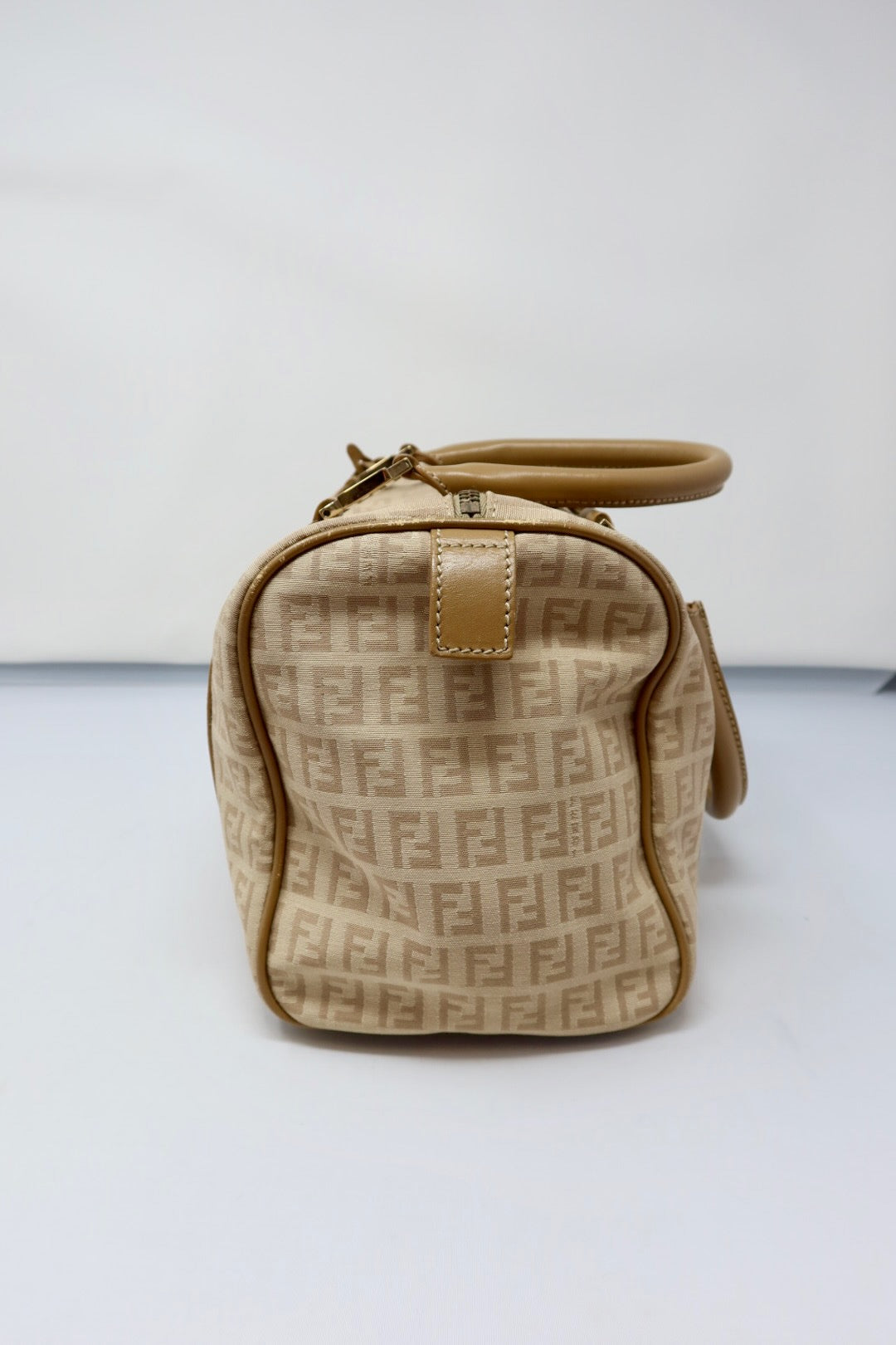 Fendi Zucchino Beige Canvas Boston Bag