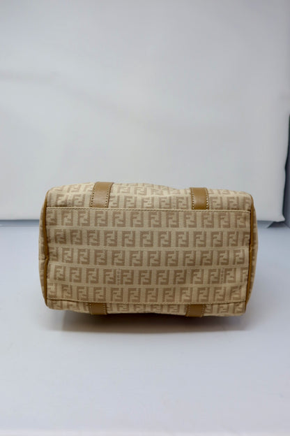 Fendi Zucchino Beige Canvas Boston Bag