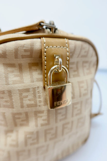 Fendi Zucchino Beige Canvas Boston Bag