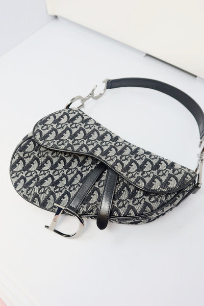 Christian Dior Trotter Black Canvas Saddle Bag