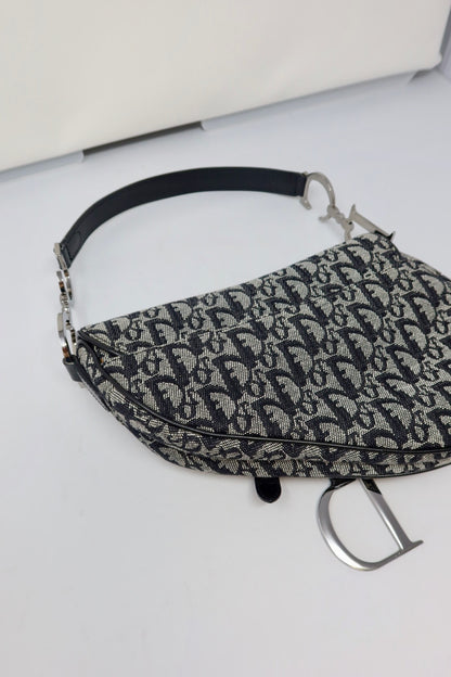 Christian Dior Trotter Black Canvas Saddle Bag