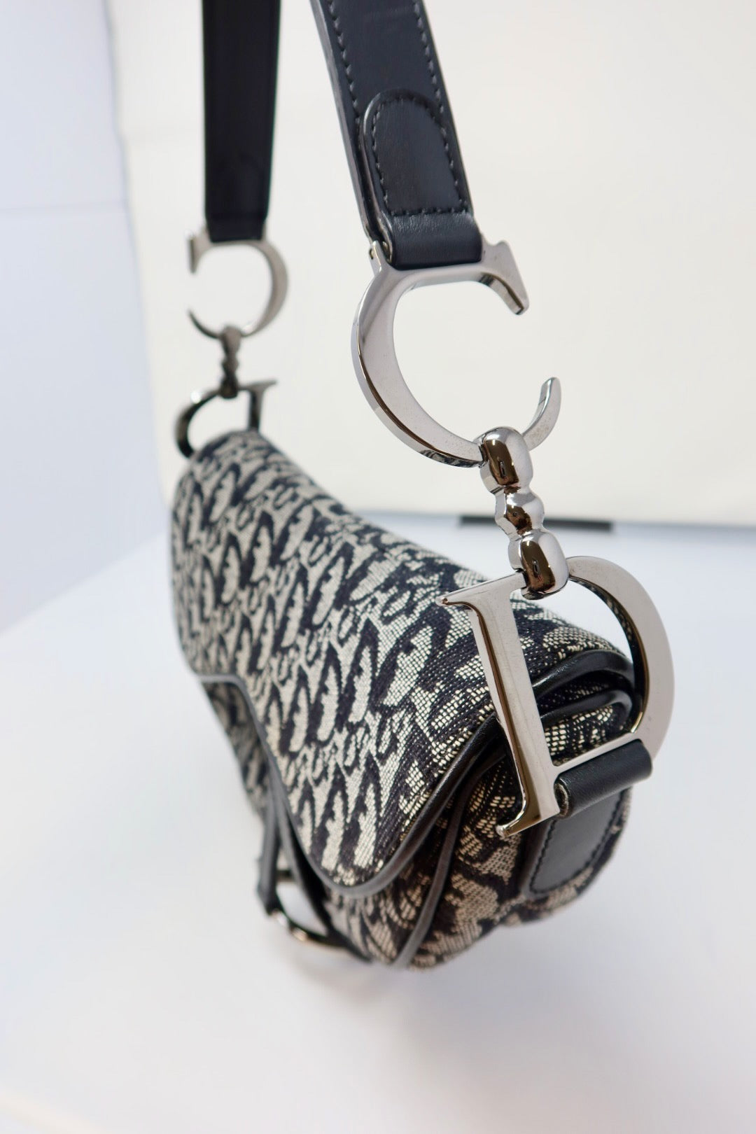 Christian Dior Trotter Black Canvas Saddle Bag