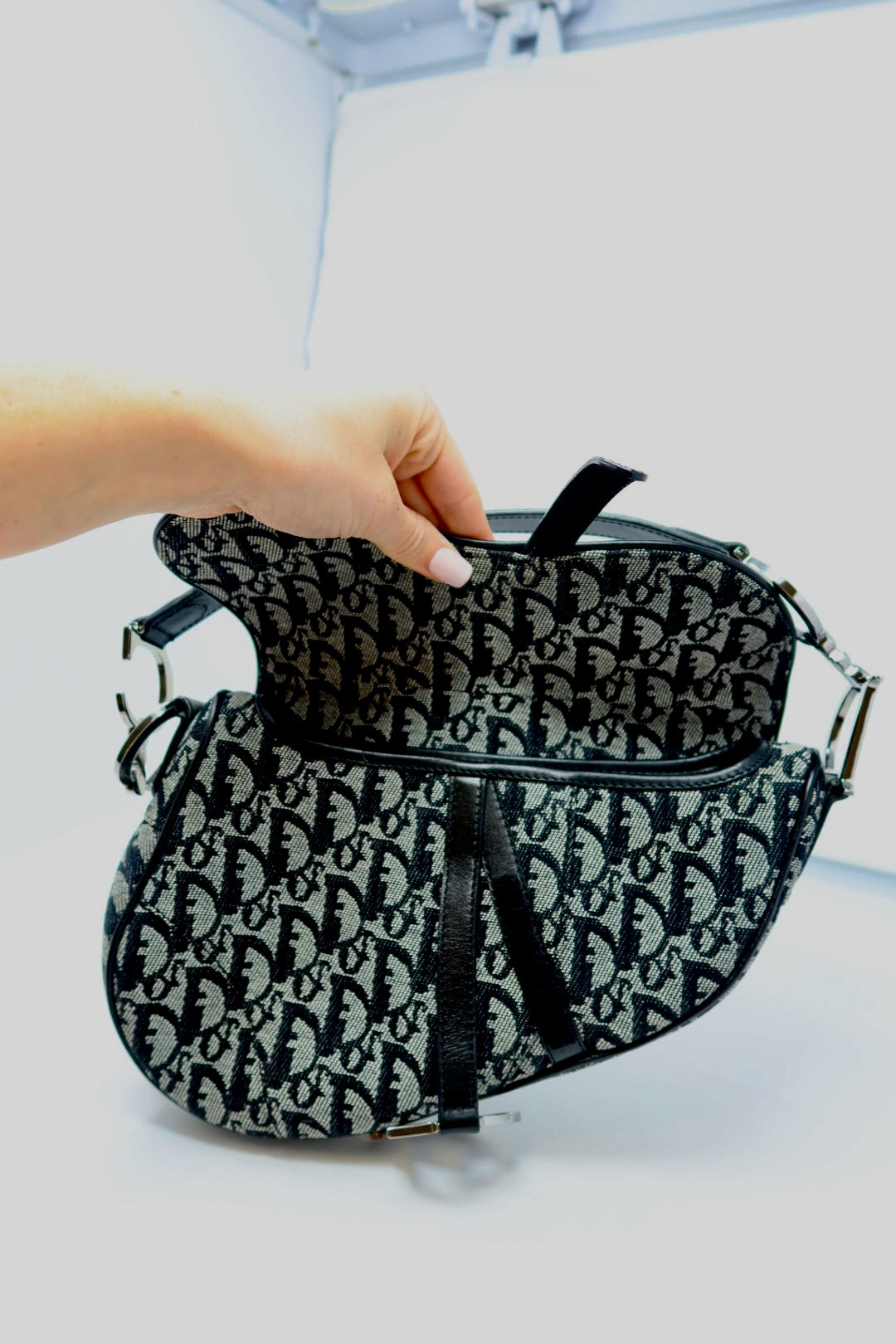 Christian Dior Trotter Black Canvas Saddle Bag