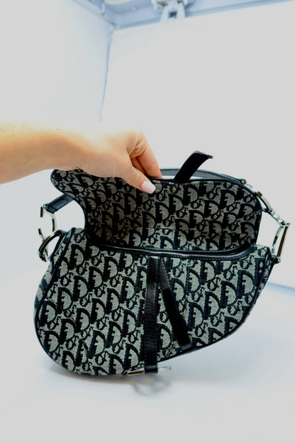 Christian Dior Trotter Black Canvas Saddle Bag