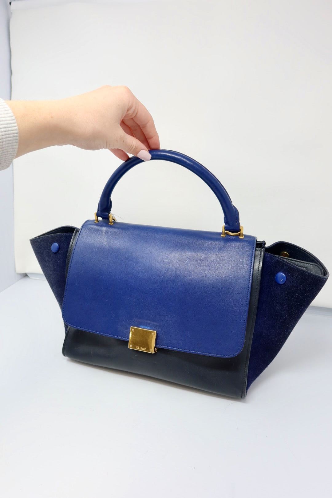 Celine Blue Tri Color Trapeze Small Handbag