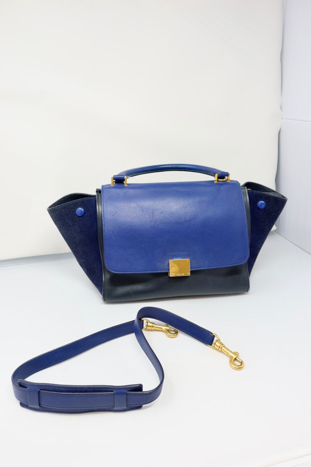 Celine Blue Tri Color Trapeze Small Handbag
