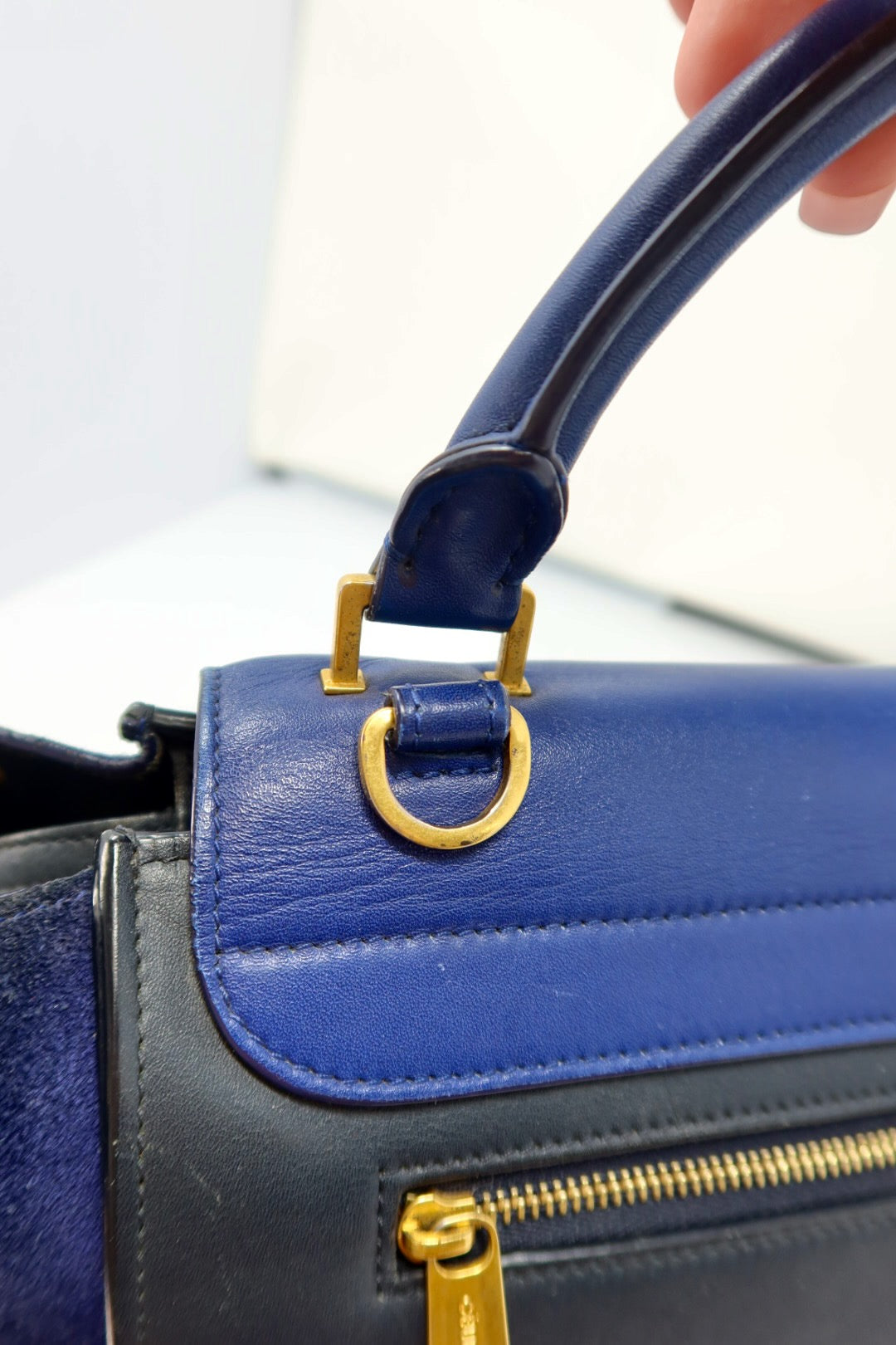 Celine Blue Tri Color Trapeze Small Handbag
