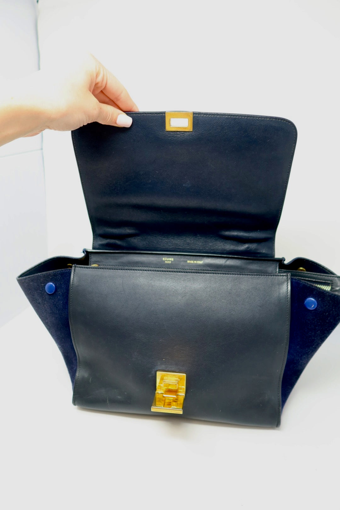 Celine Blue Tri Color Trapeze Small Handbag