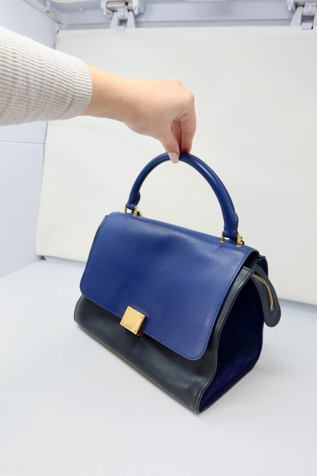 Celine Blue Tri Color Trapeze Small Handbag