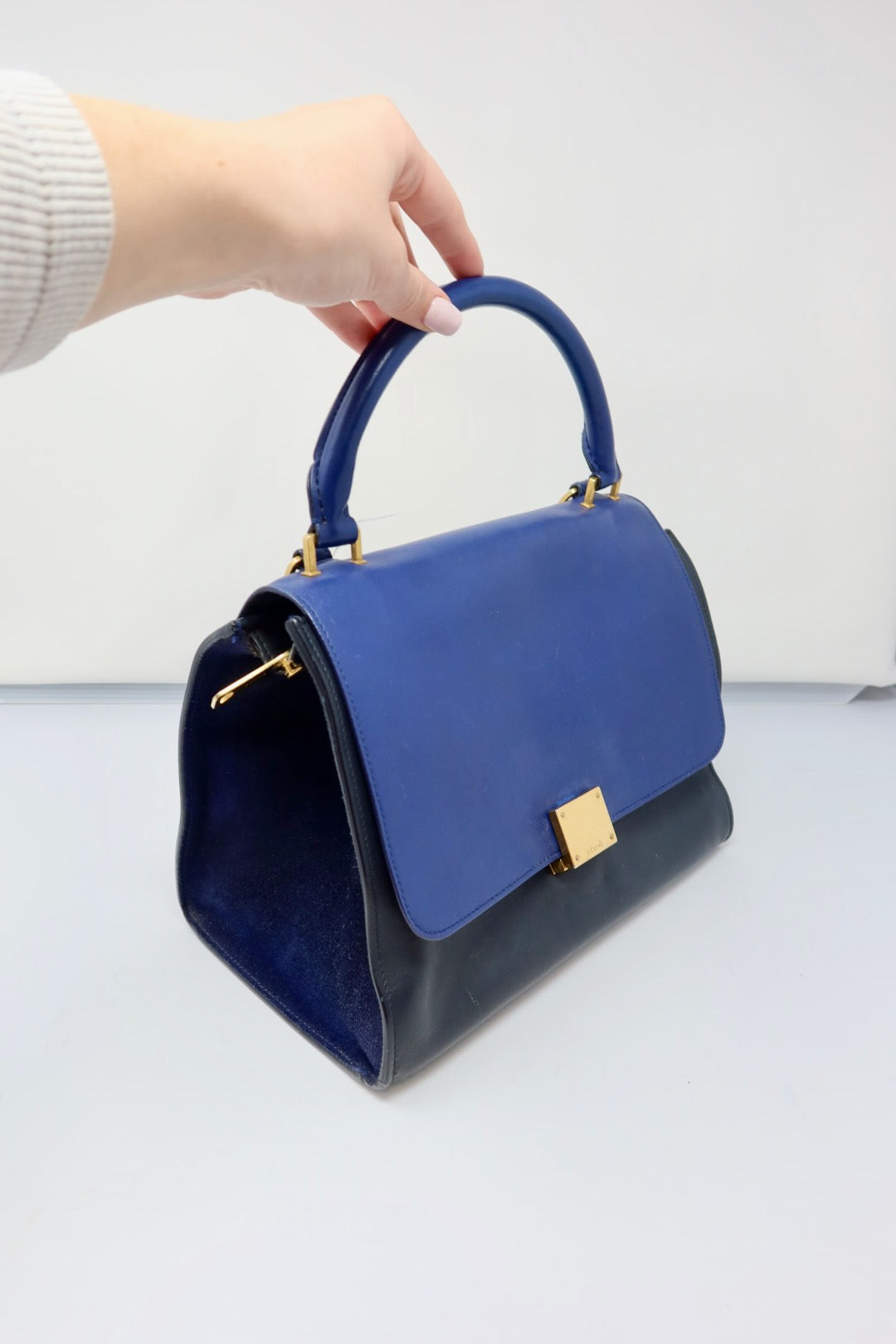Celine Blue Tri Color Trapeze Small Handbag