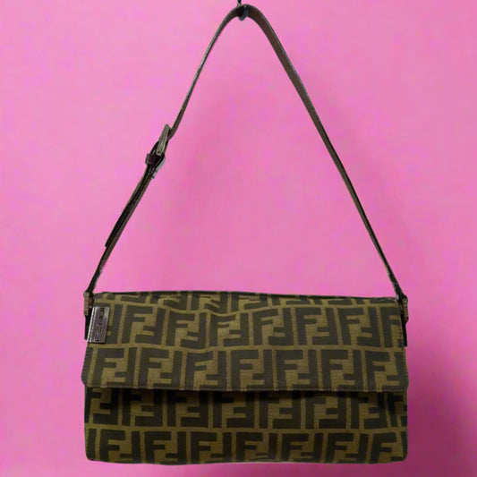 Fendi Zucca Brown Canvas Shoulder Bag
