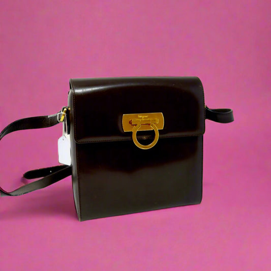 Salvatore Ferragamo Brown Gancini Leather Shoulder Bag