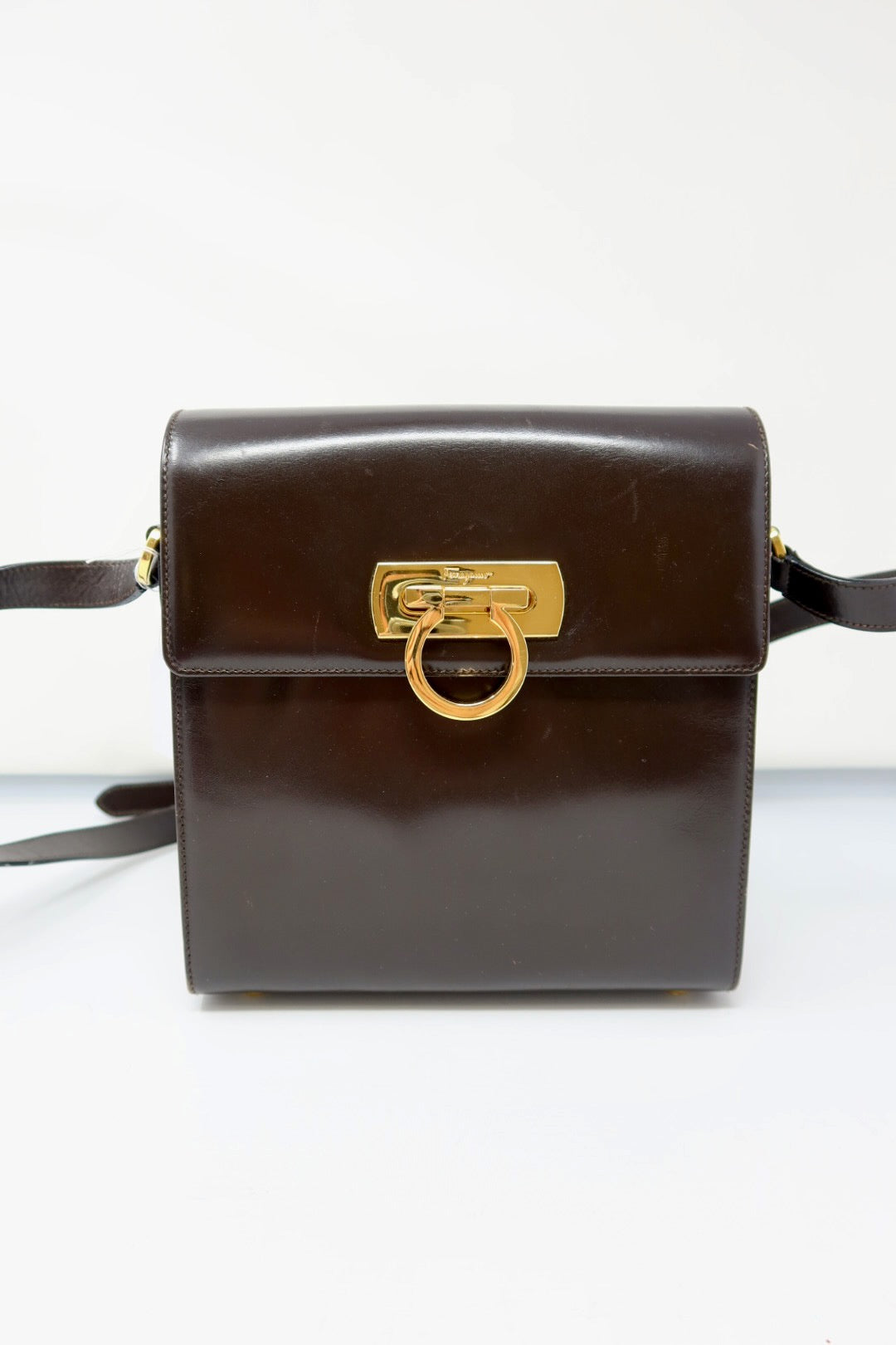 Salvatore Ferragamo Brown Gancini Leather Shoulder Bag