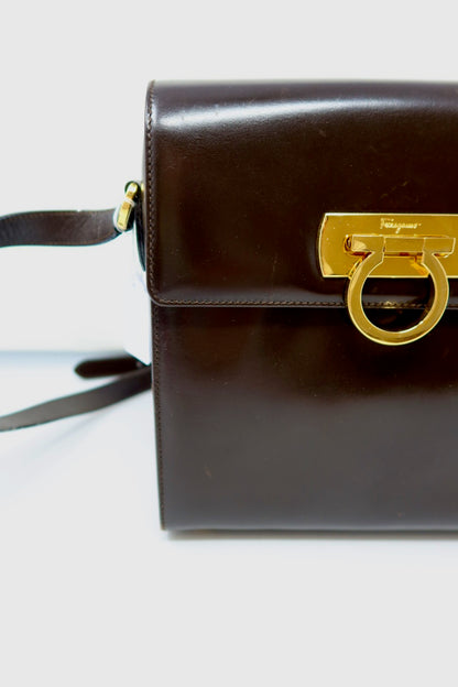 Salvatore Ferragamo Brown Gancini Leather Shoulder Bag