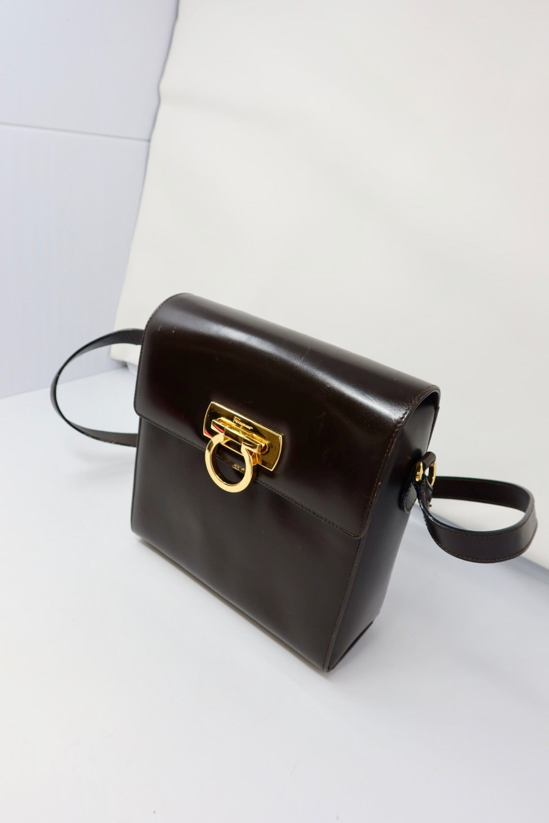 Salvatore Ferragamo Brown Gancini Leather Shoulder Bag