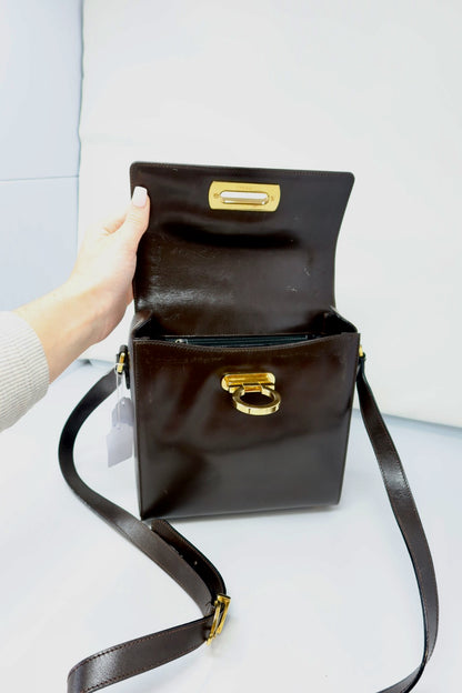 Salvatore Ferragamo Brown Gancini Leather Shoulder Bag