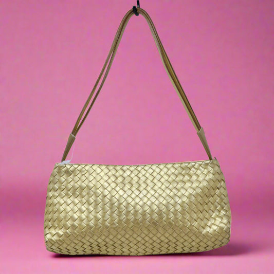 Bottega Veneta Intrecciato Gold Shoulder Bag Leather
