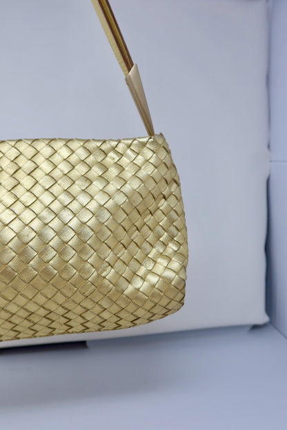 Bottega Veneta Intrecciato Gold Shoulder Bag Leather