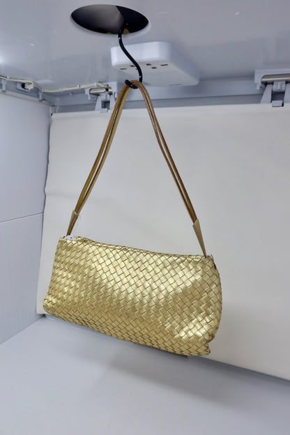 Bottega Veneta Intrecciato Gold Shoulder Bag Leather