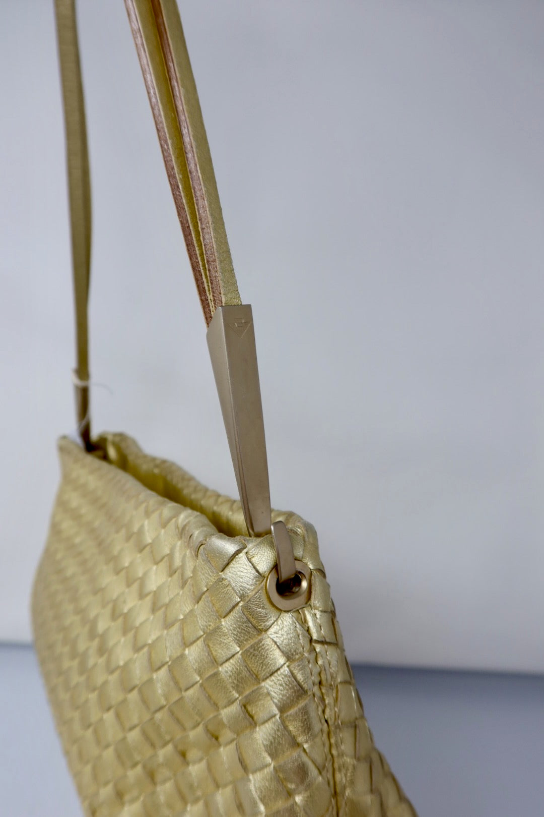 Bottega Veneta Intrecciato Gold Shoulder Bag Leather