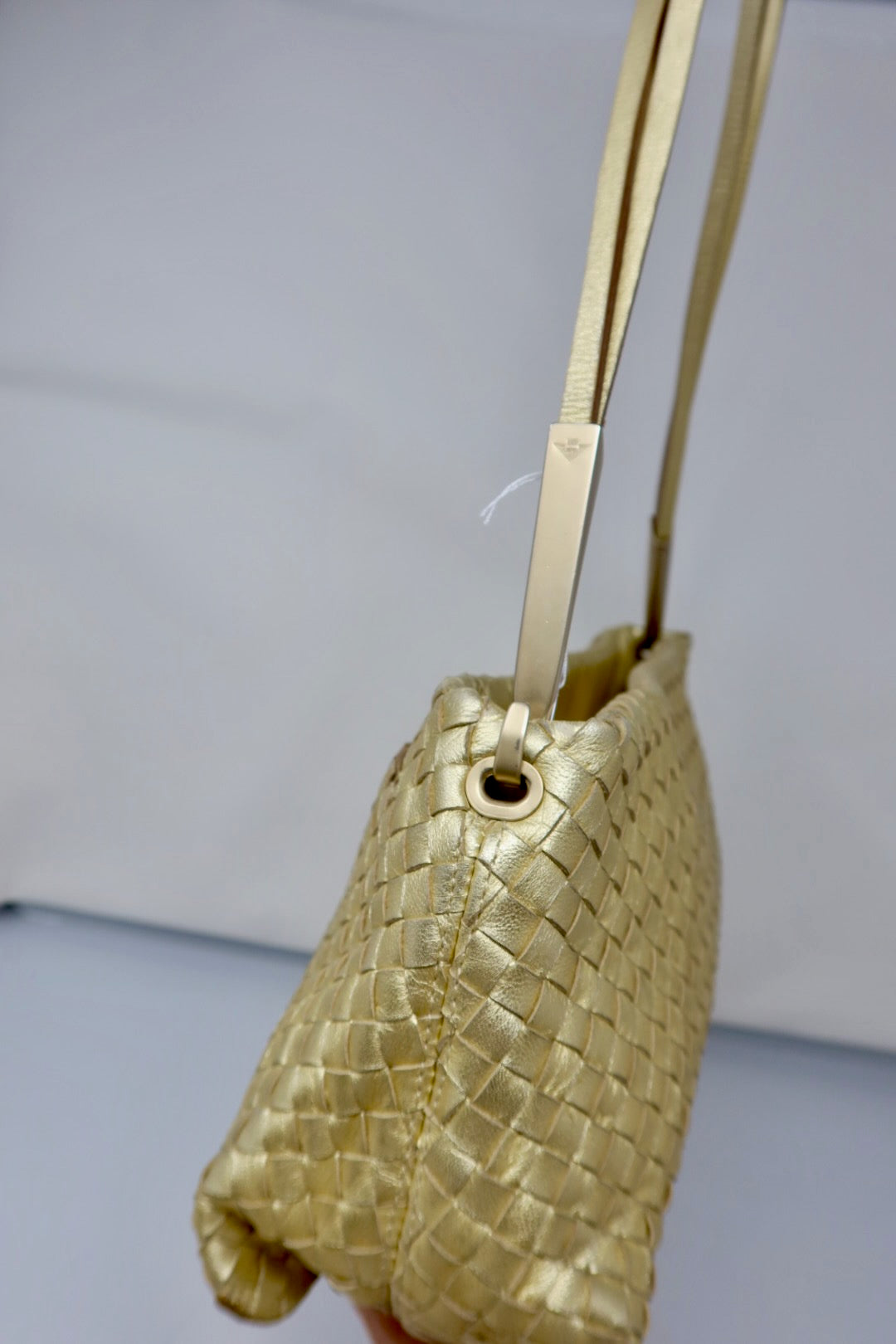 Bottega Veneta Intrecciato Gold Shoulder Bag Leather