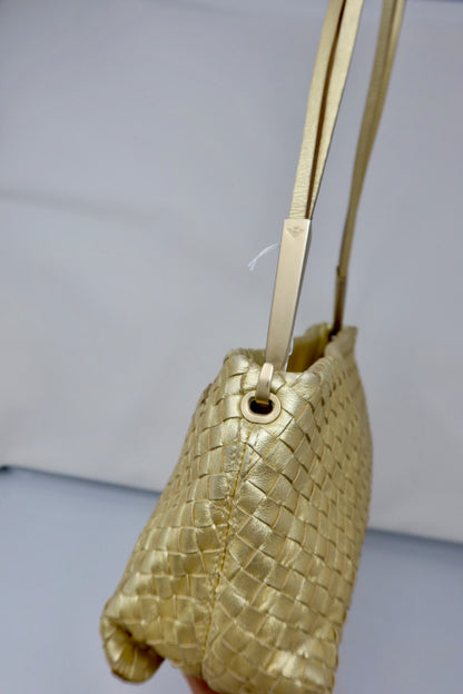 Bottega Veneta Intrecciato Gold Shoulder Bag Leather