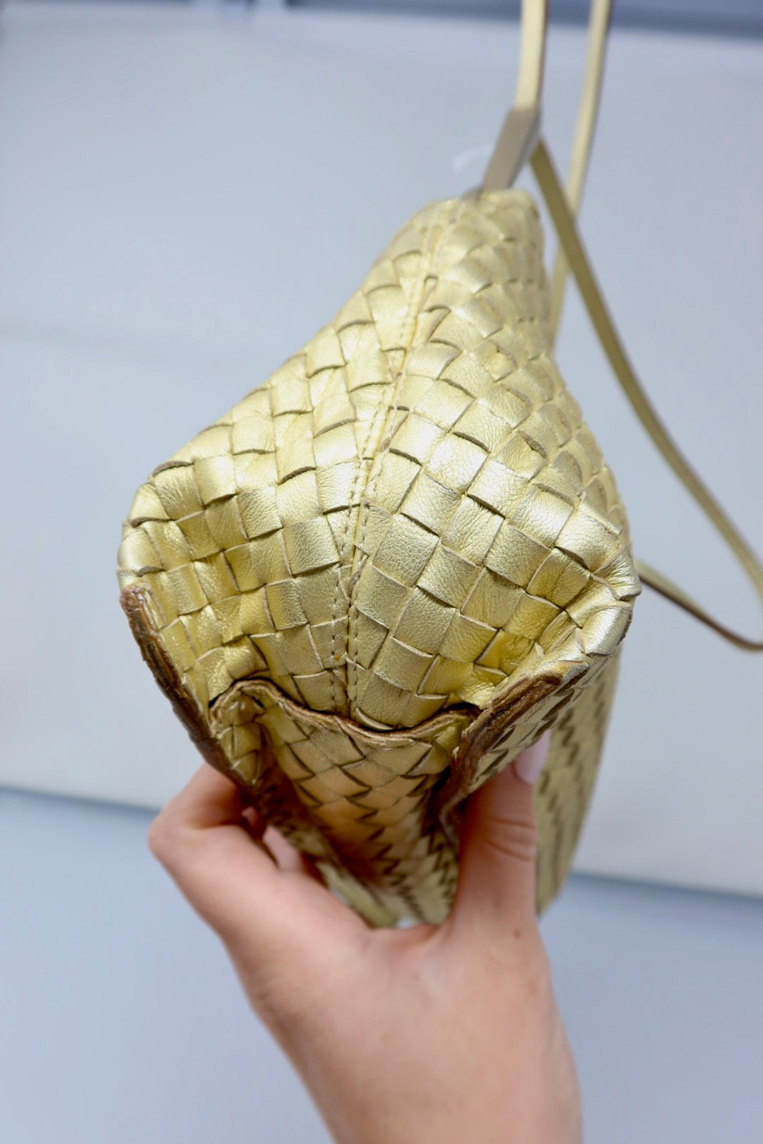 Bottega Veneta Intrecciato Gold Shoulder Bag Leather