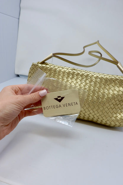 Bottega Veneta Intrecciato Gold Shoulder Bag Leather
