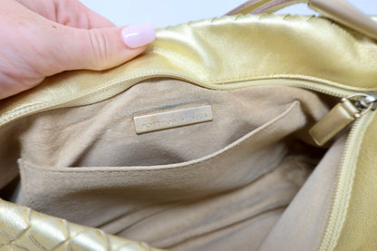 Bottega Veneta Intrecciato Gold Shoulder Bag Leather