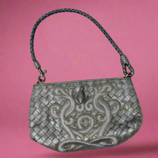 Bottega Veneta Intrecciato Leather Silver Shoulder Bag