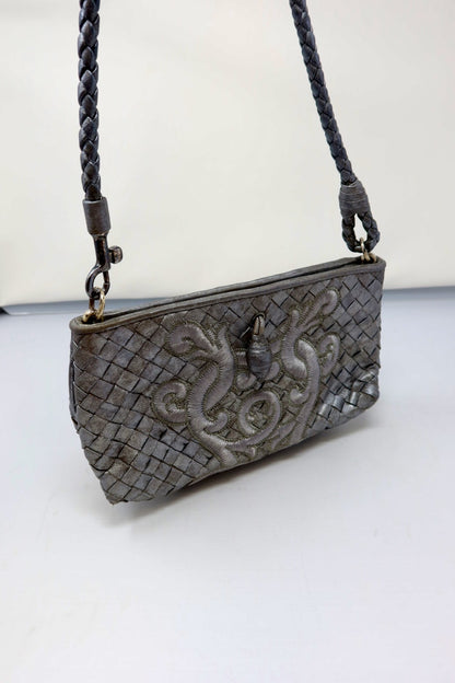 Bottega Veneta Intrecciato Leather Silver Shoulder Bag