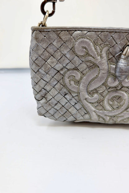 Bottega Veneta Intrecciato Leather Silver Shoulder Bag