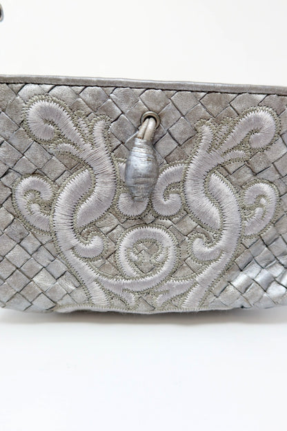Bottega Veneta Intrecciato Leather Silver Shoulder Bag
