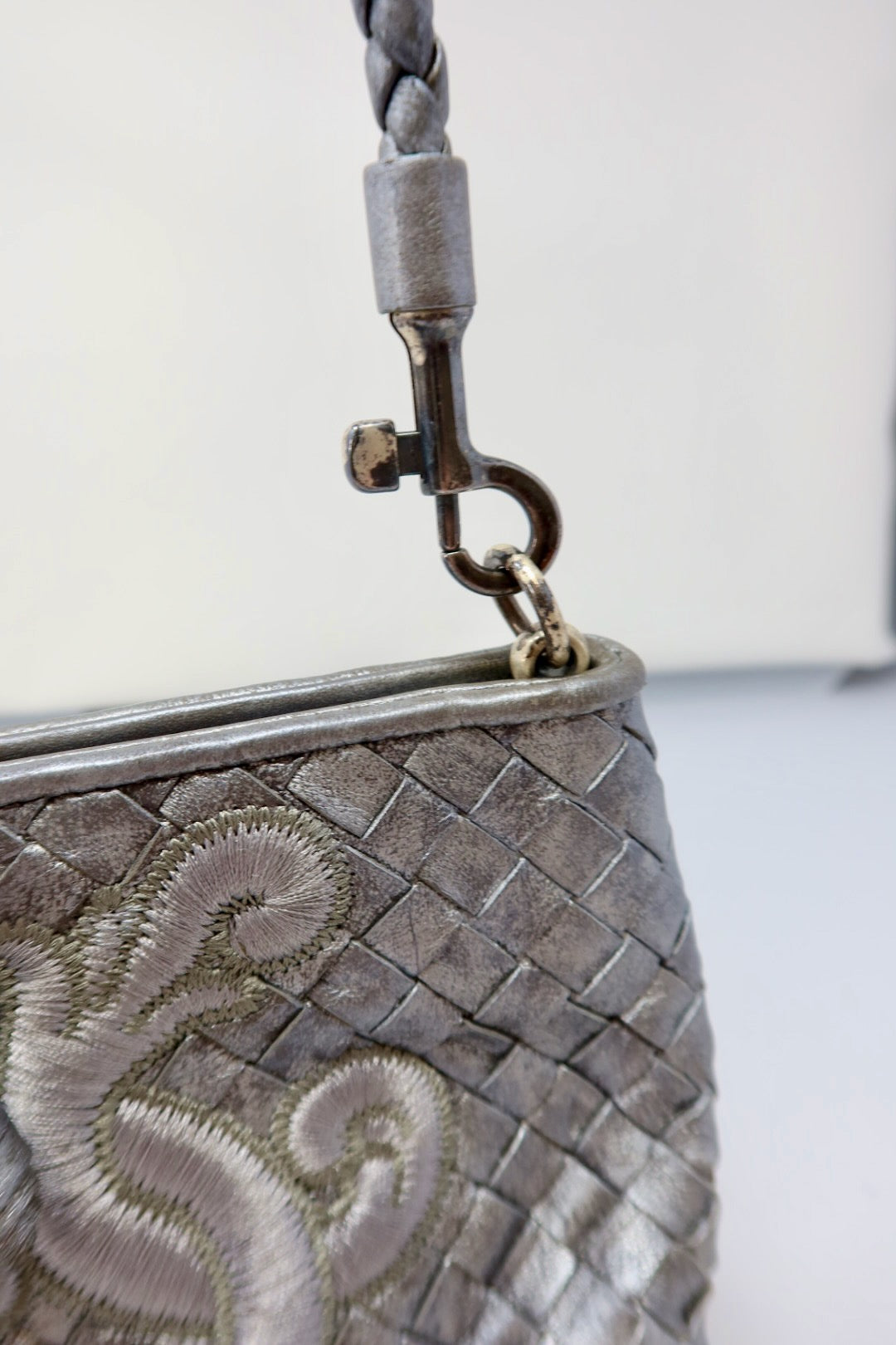 Bottega Veneta Intrecciato Leather Silver Shoulder Bag