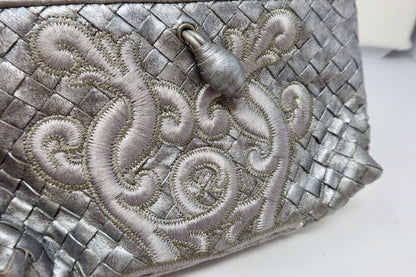 Bottega Veneta Intrecciato Leather Silver Shoulder Bag