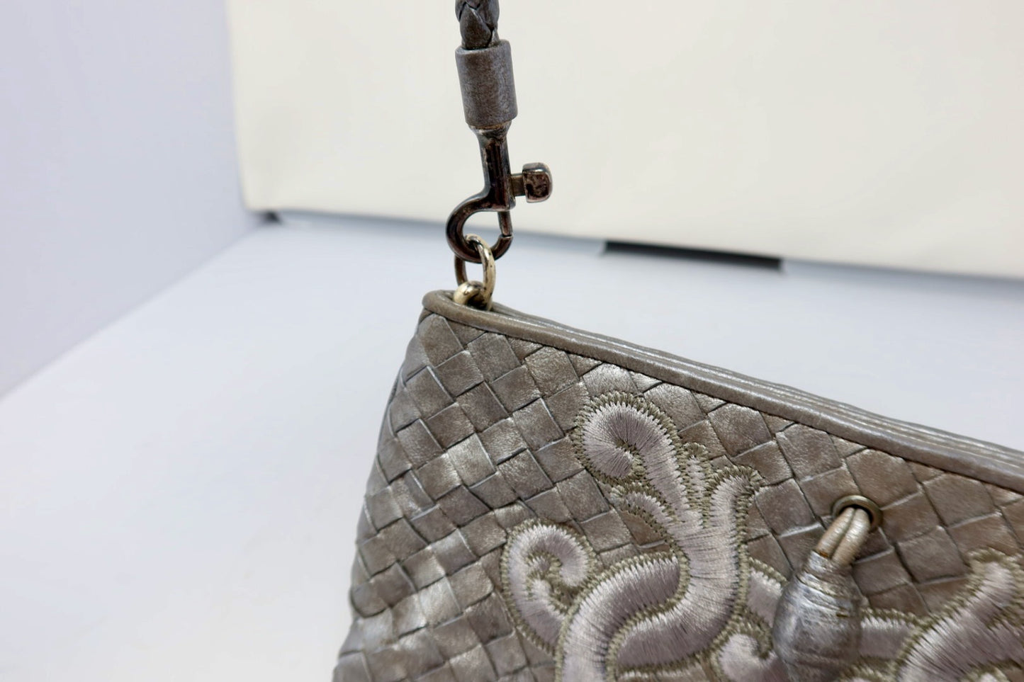 Bottega Veneta Intrecciato Leather Silver Shoulder Bag