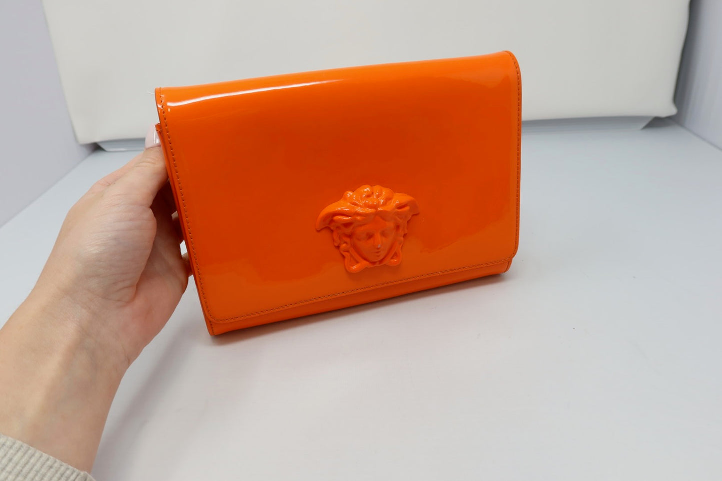 Versace Orange Medusa Chain Purse