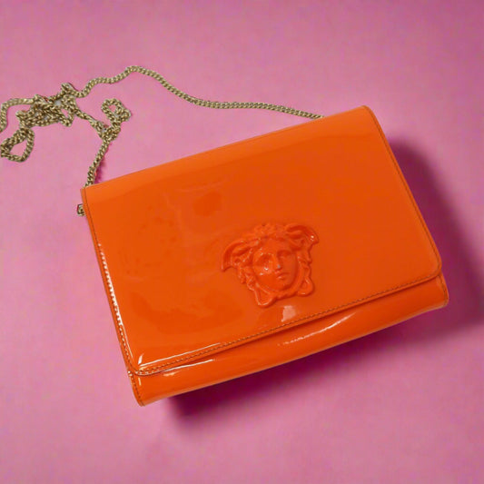 Versace Orange Medusa Chain Purse