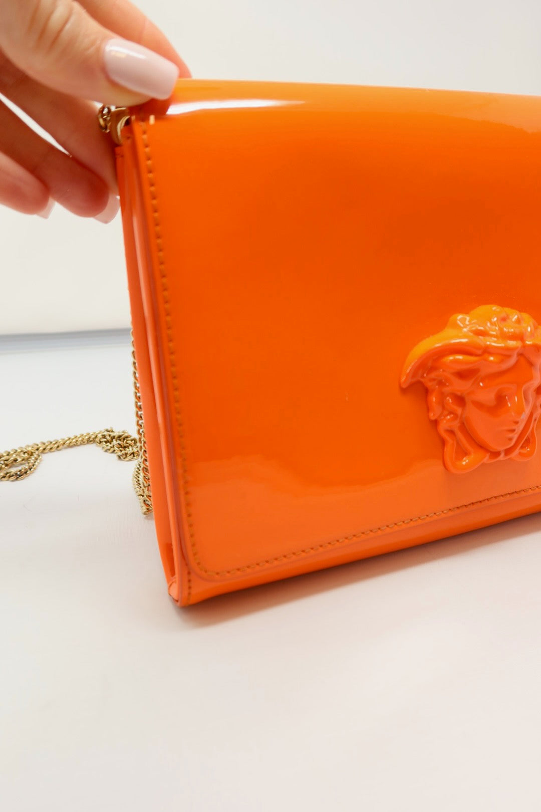 Versace Orange Medusa Chain Purse