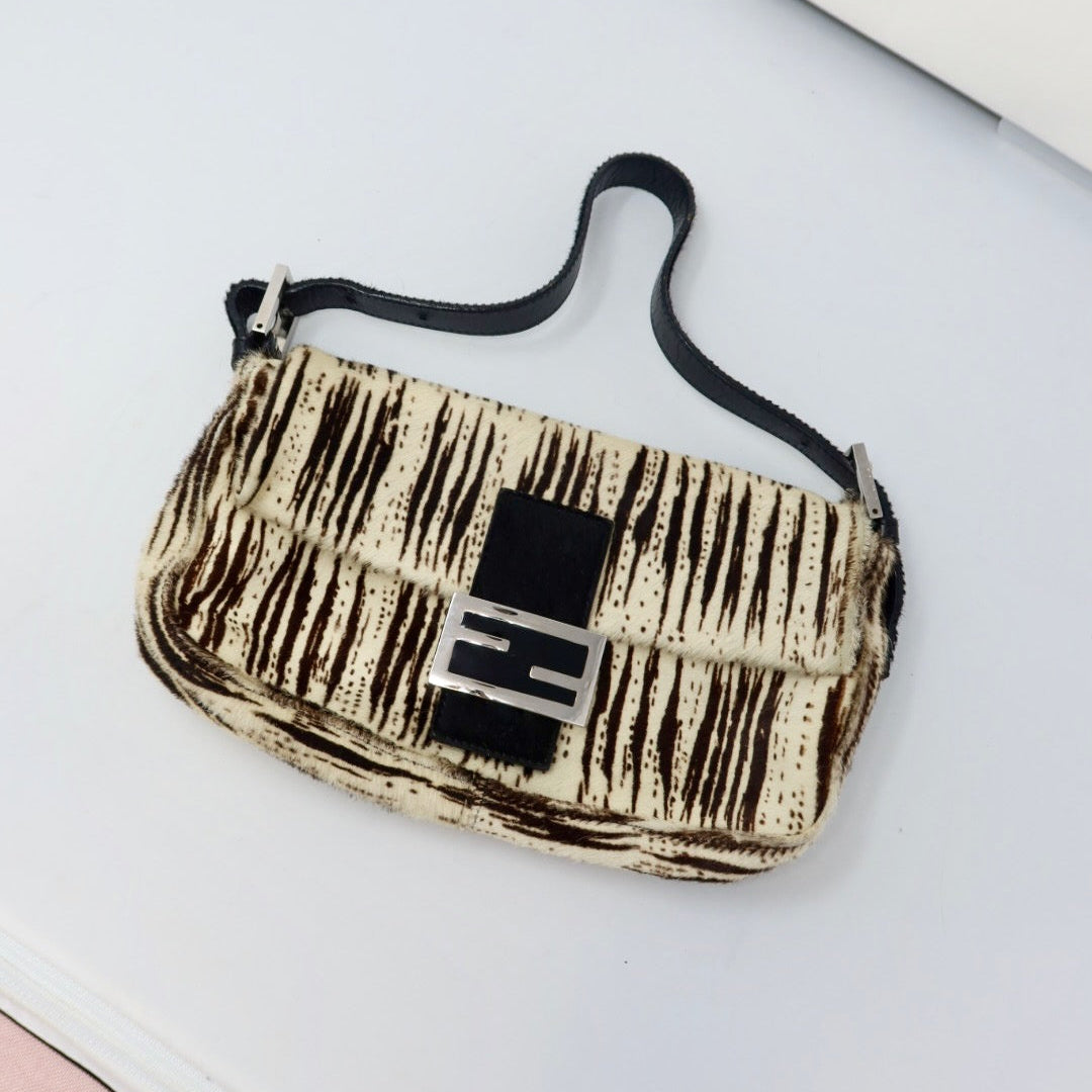 Fendi Pony Hair Striped Black and White Shoulder Bag