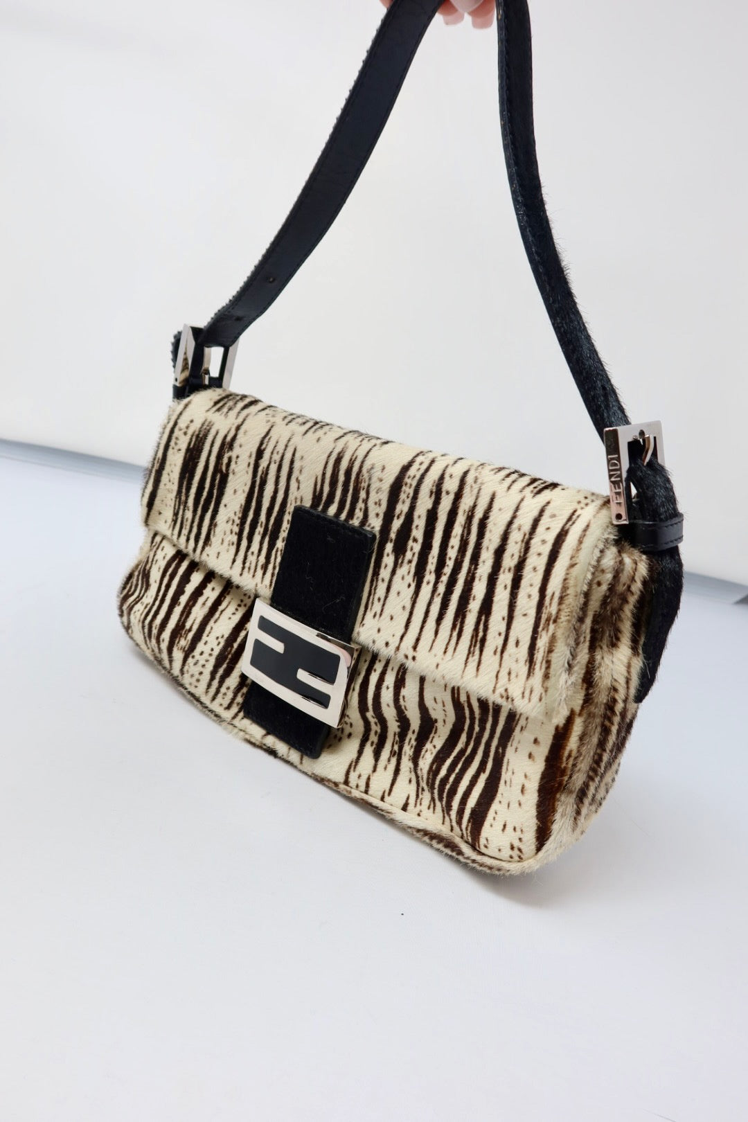 Fendi Pony Hair Striped Black and White Shoulder Bag
