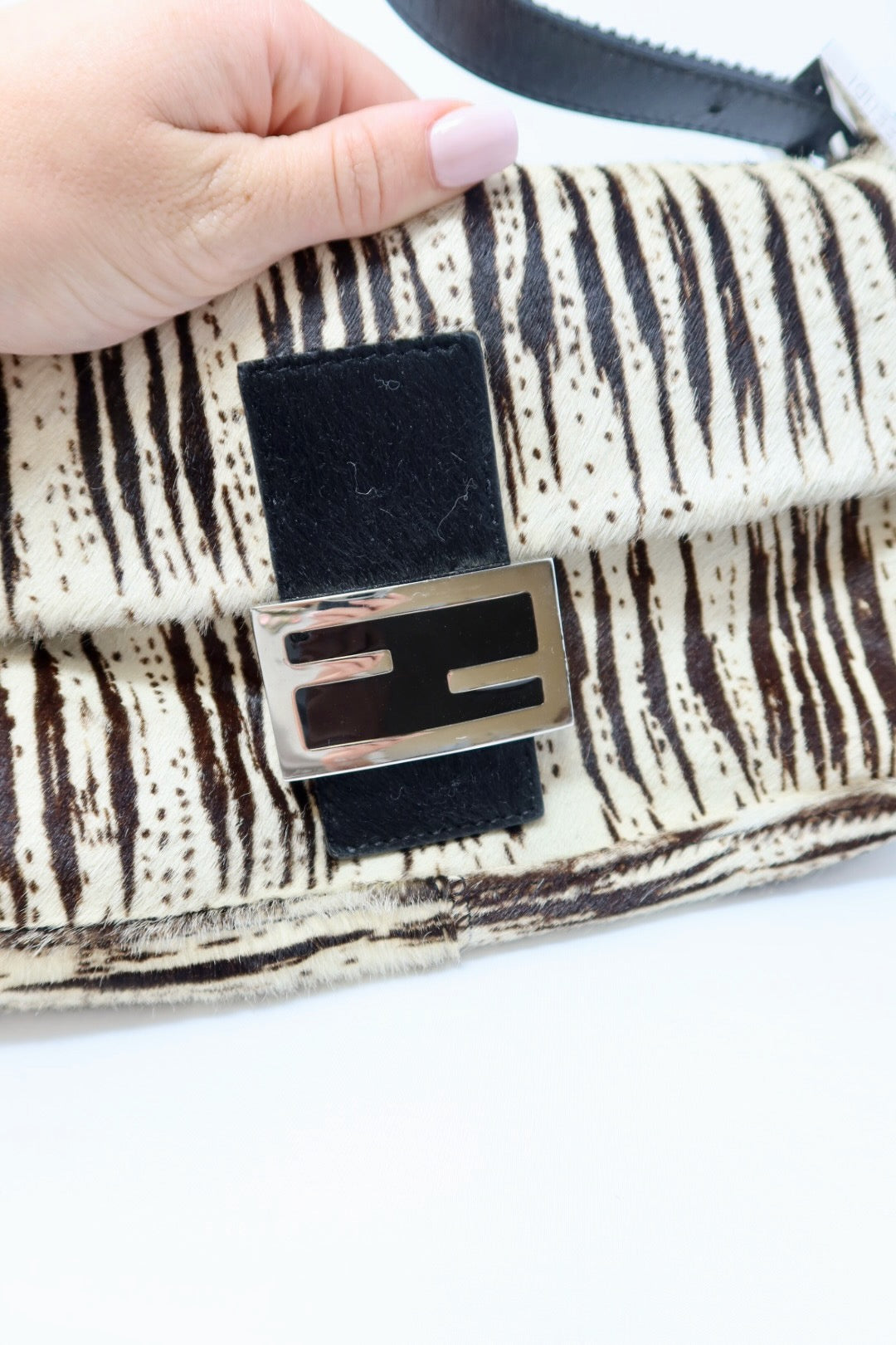 Fendi Pony Hair Striped Black and White Shoulder Bag