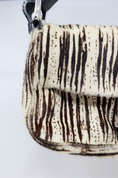 Fendi Pony Hair Striped Black and White Shoulder Bag