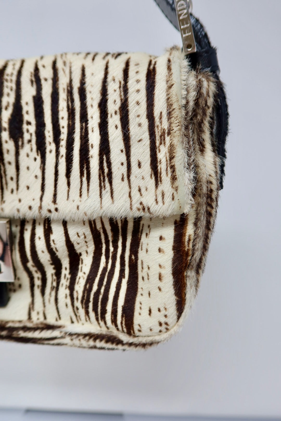 Fendi Pony Hair Striped Black and White Shoulder Bag
