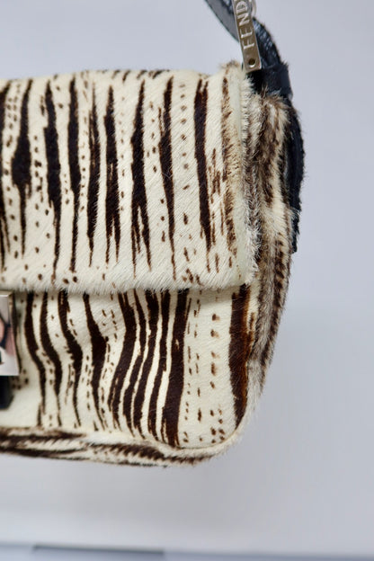 Fendi Pony Hair Striped Black and White Shoulder Bag